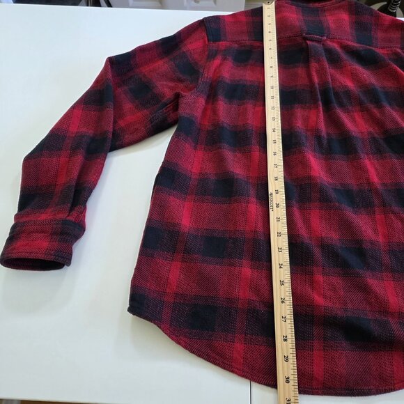 Orvis Shirt Jacket Mens M Buffalo Plaid Flannel Red Black Buttons Pockets Chore - Picture 7 of 15